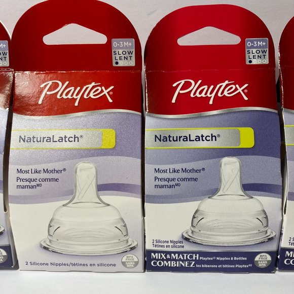 Playtex NaturaLatch Slow Flow Silicone Nipples Baby Bottle 0-3M+ (4) 2 Packs - Picture 2 of 15